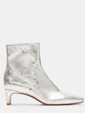 Steve Madden Delvie Metallic Silver Women's Ankle Bootie with Low Heel